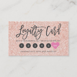 Rose Gold Glitzer Drehbuch Haar rosa Herz Treuekarte
