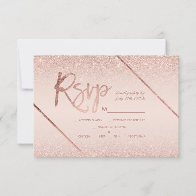 Rose Gold Glitzer Drehbuch Rosa uAwg Hochzeit RSVP Karte (Vorderseite)