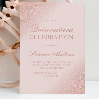 Rose Gold Glitzer Drehbuch rot Rosa Quinceanera Einladung