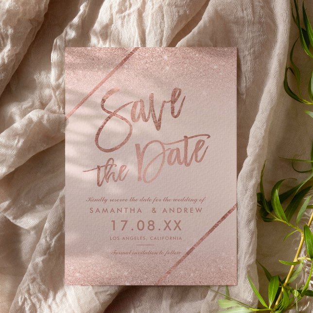 Rose Gold Glitzer Drehbuch rot Rosa Save the Date (Rose gold glitter script blush pink save the date)