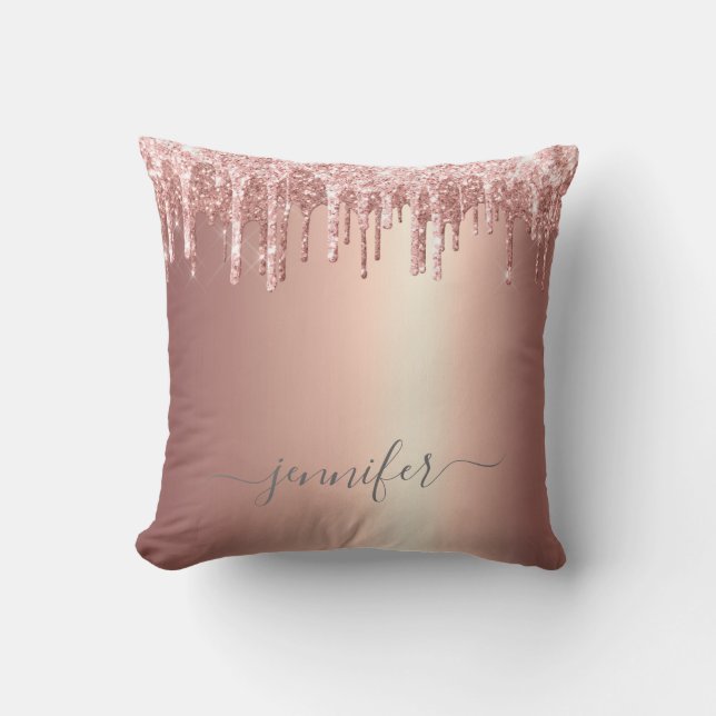 Rose Gold Glitzer Drilling Monogram Throw Kissen (Vorderseite)