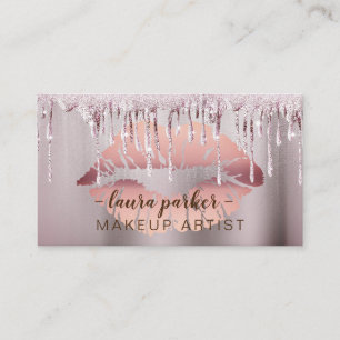 Rose Gold Glitzer Dripping Lips Makeup Artist Visitenkarte