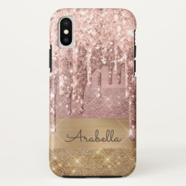 Rose Gold Glitzer Driving Gold Stripes Monogramm Case-Mate iPhone Hülle