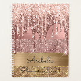 Rose Gold Glitzer Driving Gold Stripes Monogramm Planer