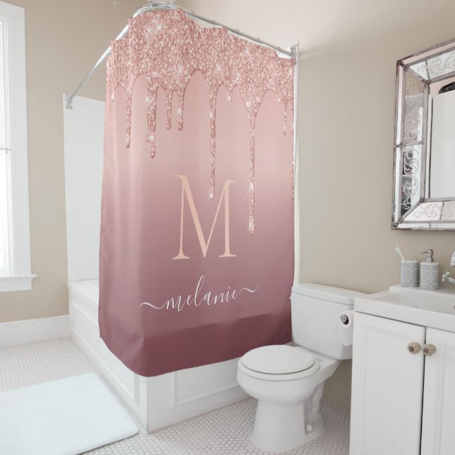 Rose Gold Glitzer Dusche Vorhang Ihr Name Letter (Beispiel)