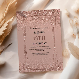 Rose Gold Glitzer Effekt Geburtstagsparty Einladun Einladung