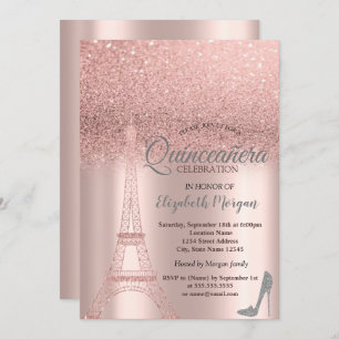 Rose Gold Glitzer Eiffelturm, Heelse Quinceañera Einladung