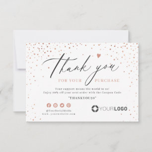 Rose Gold Glitzer einfaches Skript-Firmenlogo Dankeskarte