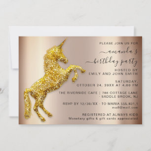 Rose Gold Glitzer Einhorn Einladung