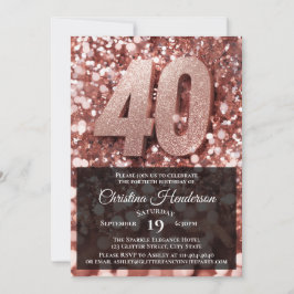 Rose Gold Glitzer Elegant 40. Geburtstag Party Einladung