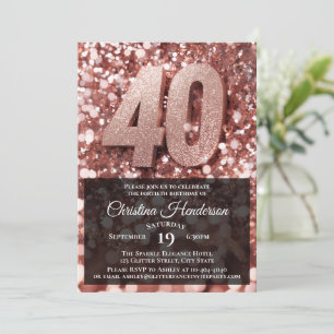 Rose Gold Glitzer Elegant 40. Geburtstag Party Einladung