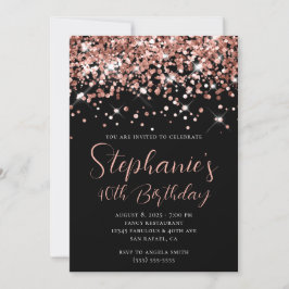 Rose Gold Glitzer Elegant 40. Geburtstag Schwarz Einladung