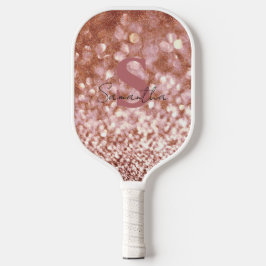Rose Gold Glitzer elegant mit Monogramm Pickleball Schläger