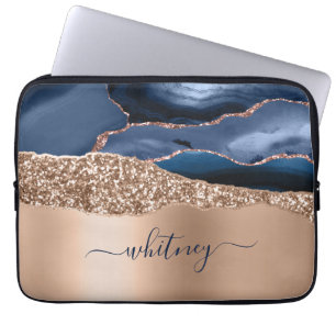 Rose Gold Glitzer Elegante Mit Monogramm Navy Blue Laptopschutzhülle
