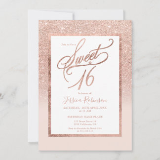 Rose gold Glitzer elegante schicke Drehbuch Sweet  Einladung