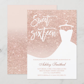 Rose Gold Glitzer elegantes schicke Kleid Sweet 16 Einladung