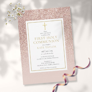 Rose Gold Glitzer Erste Heilige Kommune Save The Date