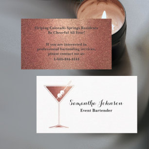 Rose Gold Glitzer Event Barkeeper Business Card Visitenkarte