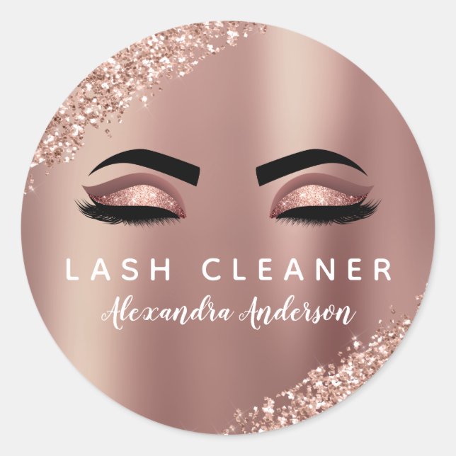 Rose Gold Glitzer Eyelash Extension Cleaner Runder Aufkleber (Vorderseite)
