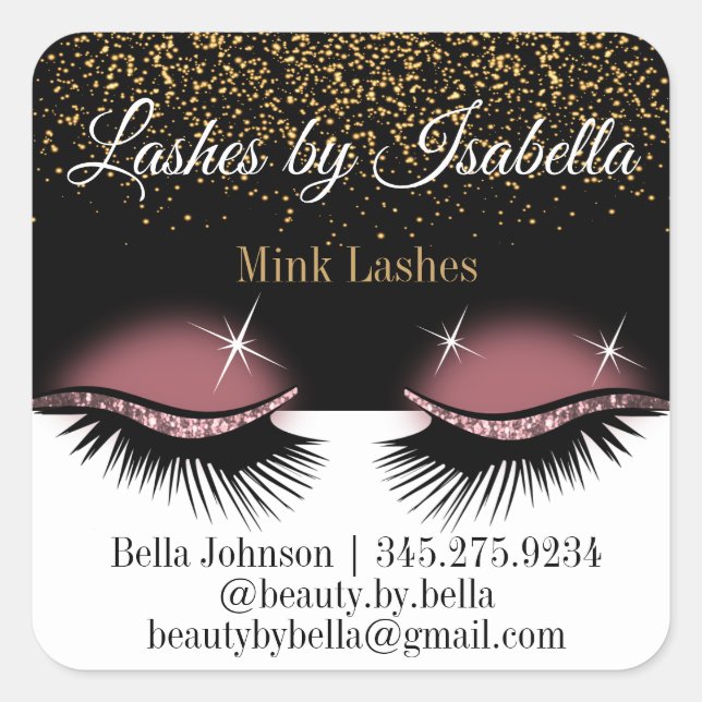 Rose Gold Glitzer Eyelashes Quadratischer Aufkleber (Vorderseite)