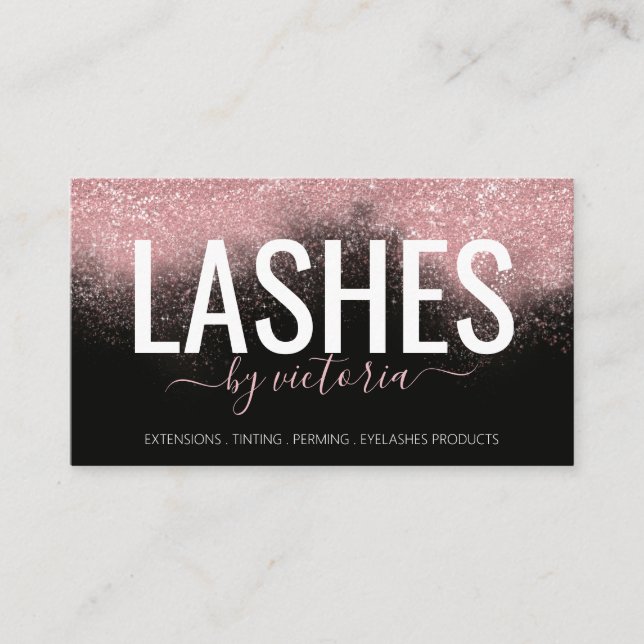 Rose Gold Glitzer Eyelashes Techniker Schwarz Pink Visitenkarte (Vorderseite)
