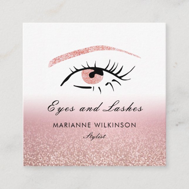 Rose Gold Glitzer Eyes Brows Lashes Quadratische Visitenkarte (Vorderseite)