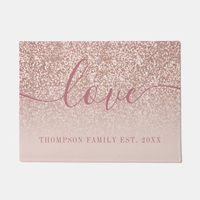 Rose Gold Glitzer Familienname Liebe Fußmatte (Vorderseite)