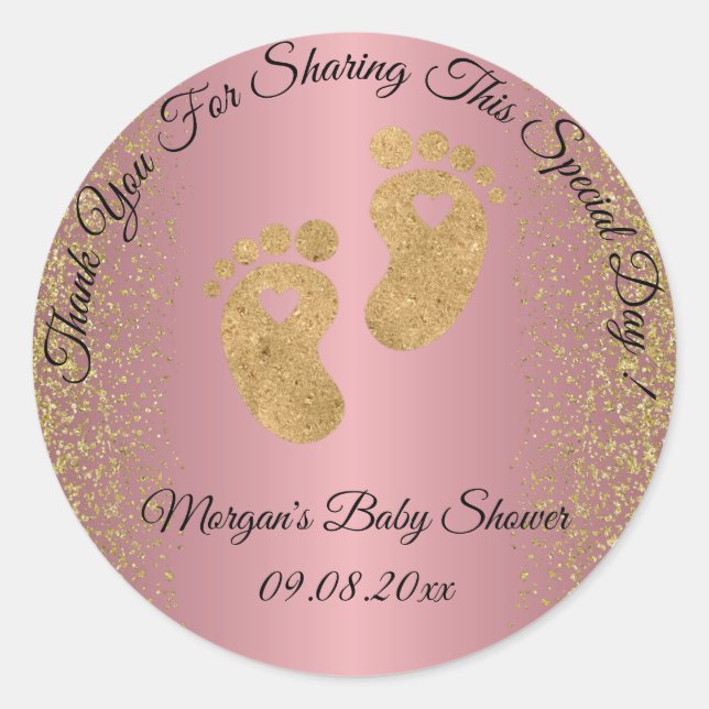 Rose Gold Glitzer Feet Baby Dusche Danke Runder Aufkleber (Vorderseite)
