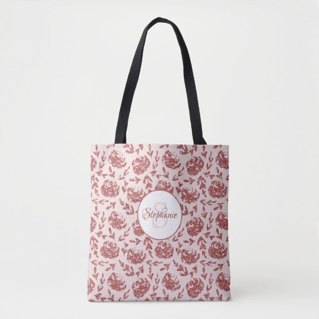 Rose Gold Glitzer Floral Monogram (Vorderseite)