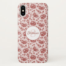 Rose Gold Glitzer Floral Monogram