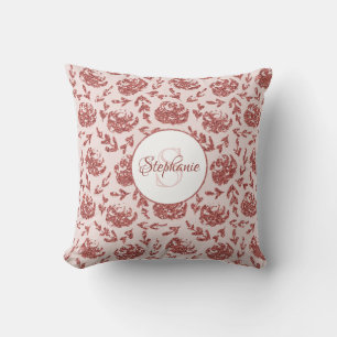 Rose Gold Glitzer Floral Monogram Kissen