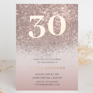 Rose Gold Glitzer & Foil 30. Geburtstag Folieneinladung