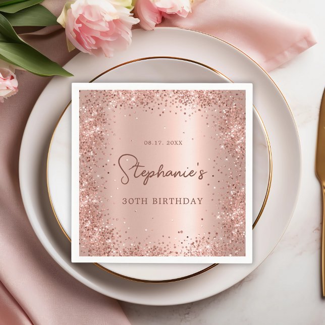Rose Gold Glitzer Foil 30th Birthday Monogram Serviette (Von Creator hochgeladen)