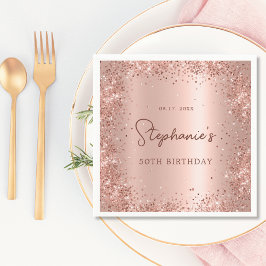 Rose Gold Glitzer Foil 50th Birthday Monogram Serviette