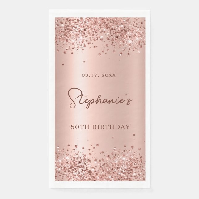 Rose Gold Glitzer Foil 50th Birthday Monogram Serviette (Vorderseite)