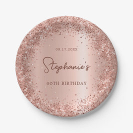 Rose Gold Glitzer Foil 60. Geburtstagsmonogramm Pappteller