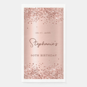 Rose Gold Glitzer Foil 90th Birthday Monogram Serviette