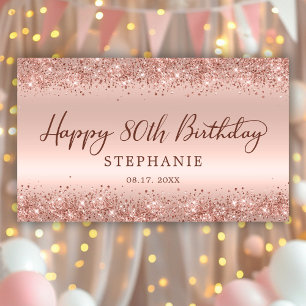Rose Gold Glitzer Foil Happy 80. Geburtstagsschrif Banner