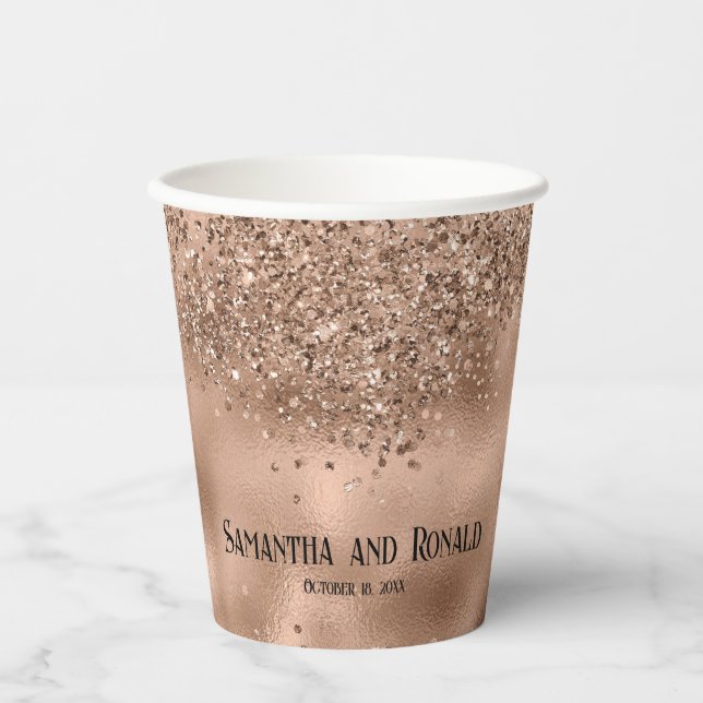 Rose Gold Glitzer & Foil Hochzeitspapiere Pappbecher (Vorderseite)