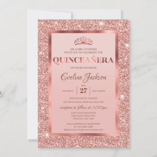 Rose Gold Glitzer Folie Prinzessin Tiara quinceane Einladung