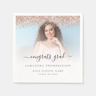 Rose Gold Glitzer Foto 2024 Glückwunsch Abschluss Serviette