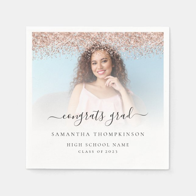 Rose Gold Glitzer Foto 2024 Glückwunsch Abschluss Serviette (Vorderseite)