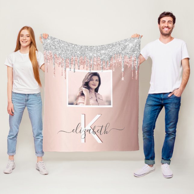 Rose Gold Glitzer Foto-Monogramm Fleecedecke (Beispiel)