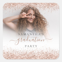 Rose Gold Glitzer Foto Name Grad 2022 Party Quadratischer Aufkleber