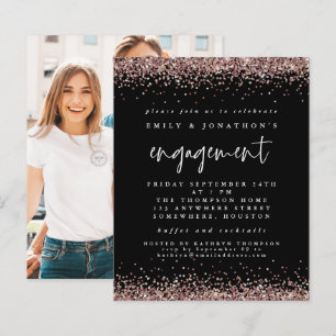 Rose Gold Glitzer Foto Verlobung Black