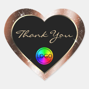 Rose Gold Glitzer Frame Danke für Ihr Logo Herz-Aufkleber