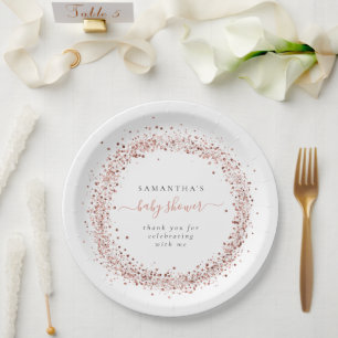 Rose Gold Glitzer Frame Name Dank Kinderdusche Pappteller