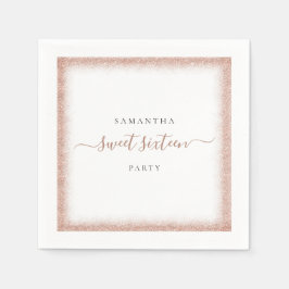 Rose Gold Glitzer Frame Name Sweet 16 Party Serviette