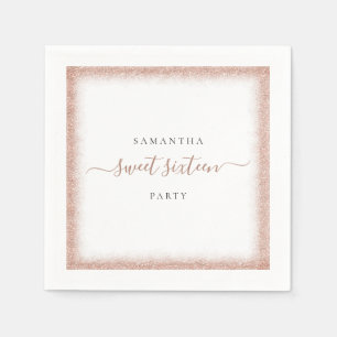 Rose Gold Glitzer Frame Name Sweet 16 Party Serviette