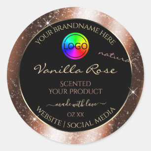 Rose Gold Glitzer Frame Produktetikett mit Logo Runder Aufkleber